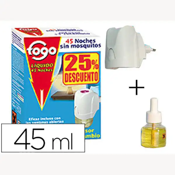 INSECTICIDA FOGO ELECTRICO MATA MOSCAS Y MOSQUITOS AP/TO MAS RECAMBIO DE 45 ML 59976 INSECTICIDA FOGO ELECTRICO MATA MOSCAS Y MOSQUITOS AP/TO MAS RECAMBIO DE 45 ML 59976