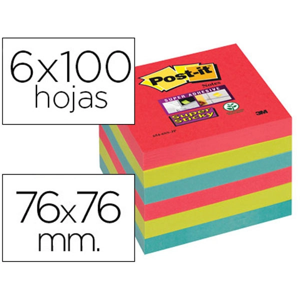BLOC DE NOTAS ADHESIVAS QUITA Y PON POST-IT SUPER STICKY 76X76 MM CON 6 BLOC 2 ROJOS VERDE NEON AZUL 72236 BLOC DE NOTAS ADHESIVAS QUITA Y PON POST-IT SUPER STICKY 76X76 MM CON 6 BLOC 2 ROJOS VERDE NEON AZUL 72236