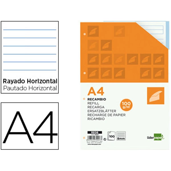 RECAMBIO LIDERPAPEL A4 100 HJ 100 G/M2 RAYADO HORIZONTAL 4 TALADROS BANDAS DE 5 COLORES 72247 RECAMBIO LIDERPAPEL A4 100 HJ 100 G/M2 RAYADO HORIZONTAL 4 TALADROS BANDAS DE 5 COLORES 72247