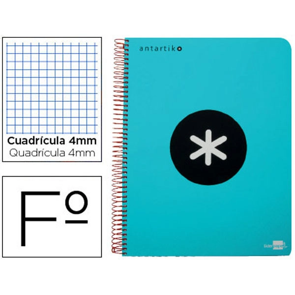BLOC ESPIRAL LIDERPAPEL Fº ANTARTIK TAPA EXTRADURA 80H 100G CUADRO 4MM CON MARGENCOLOR TURQUESA 74684 BLOC ESPIRAL LIDERPAPEL Fº ANTARTIK TAPA EXTRADURA 80H 100G CUADRO 4MM CON MARGENCOLOR TURQUESA 74684