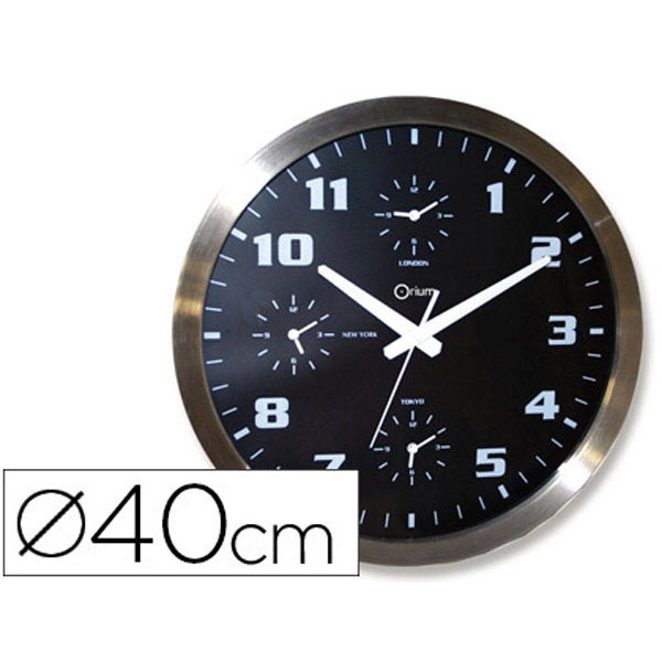 RELOJ CEP DE PARED CROMADO OFICINA REDONDO 40 CM DE DIAMETRO CON 4 HORARIO DEL MUNDO 75926 RELOJ CEP DE PARED CROMADO OFICINA REDONDO 40 CM DE DIAMETRO CON 4 HORARIO DEL MUNDO 75926