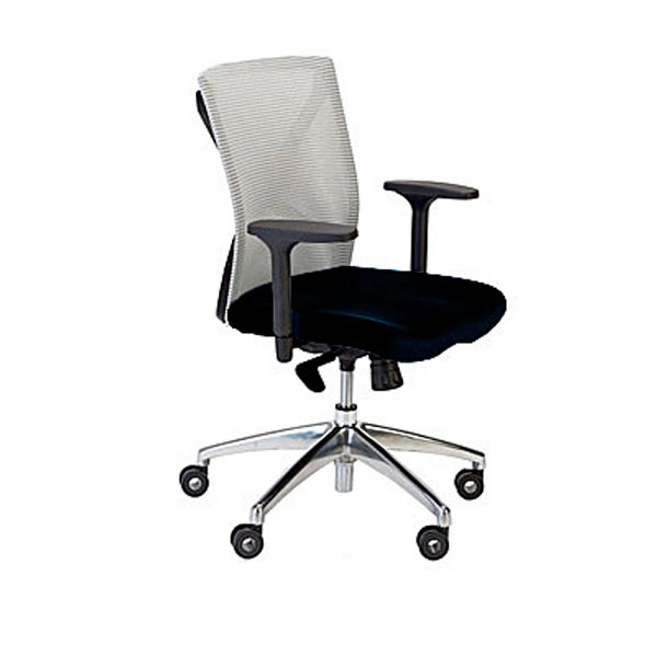 SILLA ROCADA DE OFICINA CON BRAZOS TAPIZADA EN TELA IGNIFUGA NEGRA RESPALDO DE MALLA Y BASE DE ALUMINIO 77129 SILLA ROCADA DE OFICINA CON BRAZOS TAPIZADA EN TELA IGNIFUGA NEGRA RESPALDO DE MALLA Y BASE DE ALUMINIO 77129