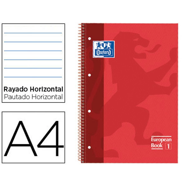 BLOC ESPIRAL OXFORD TAPA EXTRADURA MICROPERF A4 80 HJ RAYADO HORIZONTAL COLOR ROJO100430264 77224 BLOC ESPIRAL OXFORD TAPA EXTRADURA MICROPERF A4 80 HJ RAYADO HORIZONTAL COLOR ROJO100430264 77224