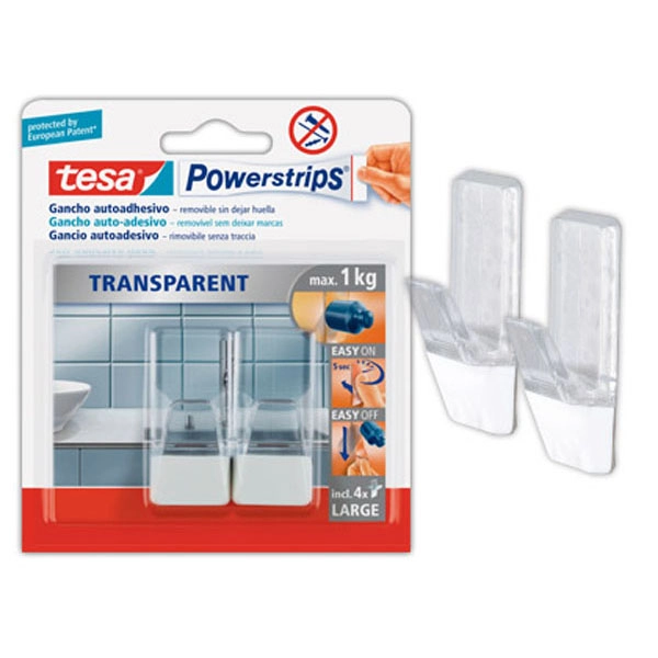 GANCHO AUTOADHESIVO TESA POWERSTRIPS GRANDE TRANSPARENTE/ACERO + TIRAS SUJECION HASTA 1 KG 78079 GANCHO AUTOADHESIVO TESA POWERSTRIPS GRANDE TRANSPARENTE/ACERO + TIRAS SUJECION HASTA 1 KG 78079