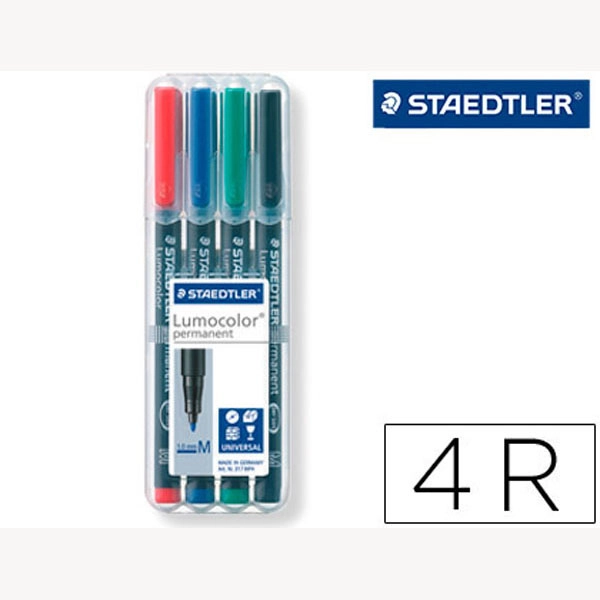 ROTULADOR STAEDTLER LUMOCOLOR RETROP. PUNTA DE FIBRA PERMANENTE 317 WP ESTUCHE 4 COLORES PUNTA M 78087 ROTULADOR STAEDTLER LUMOCOLOR RETROP. PUNTA DE FIBRA PERMANENTE 317 WP ESTUCHE 4 COLORES PUNTA M 78087