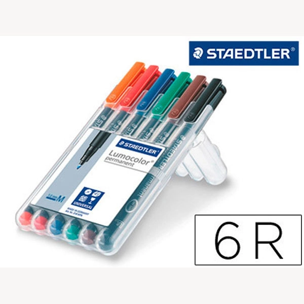 ROTULADOR STAEDTLER LUMOCOLOR RETROP. PUNTA DE FIBRA PERMANENTE 317 WP ESTUCHE 6 COLORES PUNTA M 78088 ROTULADOR STAEDTLER LUMOCOLOR RETROP. PUNTA DE FIBRA PERMANENTE 317 WP ESTUCHE 6 COLORES PUNTA M 78088