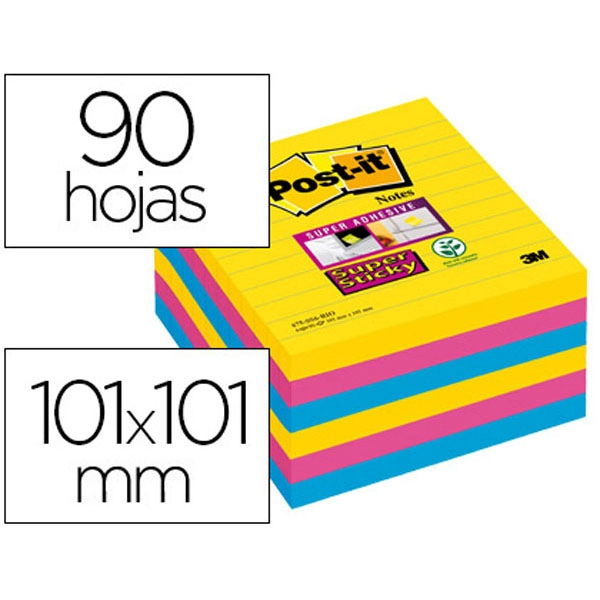 BLOC DE NOTAS ADHESIVAS QUITA Y PON POST-IT SUPER STICKY 101X101 MM CON 90 HJ RAYADO PACK DE 6 BLOC C 78143 BLOC DE NOTAS ADHESIVAS QUITA Y PON POST-IT SUPER STICKY 101X101 MM CON 90 HJ RAYADO PACK DE 6 BLOC C 78143