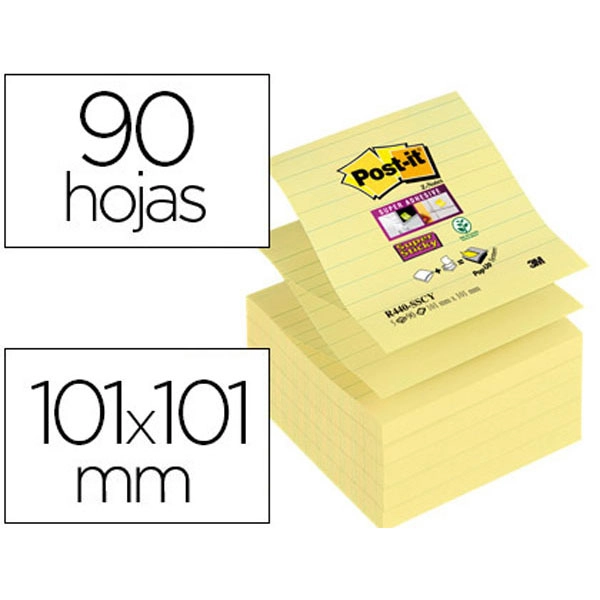 BLOC DE NOTAS ADHESIVAS QUITA Y PON POST-IT SUPER STICKY RAYADO 101X101MM 90 HJ Z-NOTES AMARILLO CANA 78146 BLOC DE NOTAS ADHESIVAS QUITA Y PON POST-IT SUPER STICKY RAYADO 101X101MM 90 HJ Z-NOTES AMARILLO CANA 78146