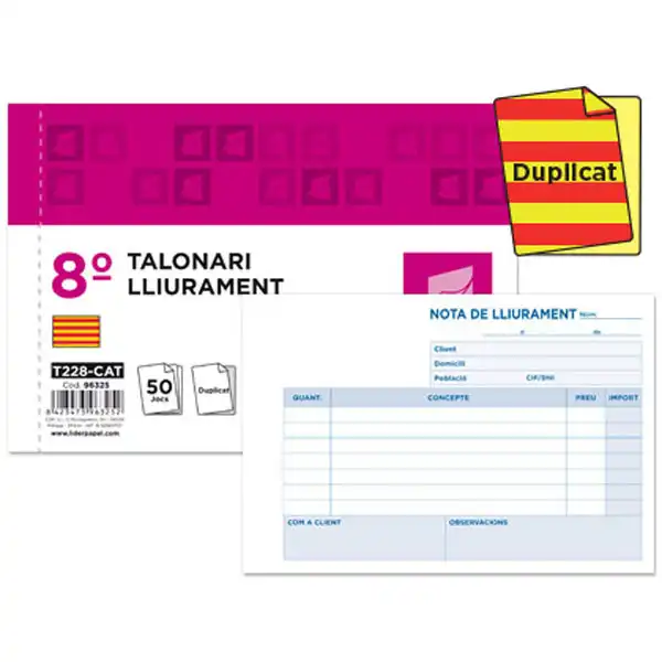 TALONARIO LIDERPAPEL ENTREGAS 8º ORIGINAL Y COPIA T228 APAISADO TEXTO EN CATALAN 96325 TALONARIO LIDERPAPEL ENTREGAS 8º ORIGINAL Y COPIA T228 APAISADO TEXTO EN CATALAN 96325