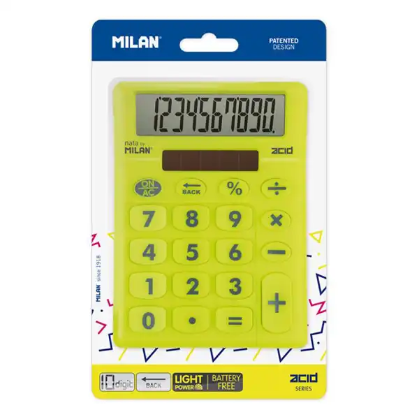 CALCULADORA 10 DÍGITOS TECLAS GRANDES Y ACABADO TACTO GOMA VERDE MILAN (159906ACDYBL) CALCULADORA 10 DÍGITOS TECLAS GRANDES Y ACABADO TACTO GOMA VERDE MILAN (159906ACDYBL)