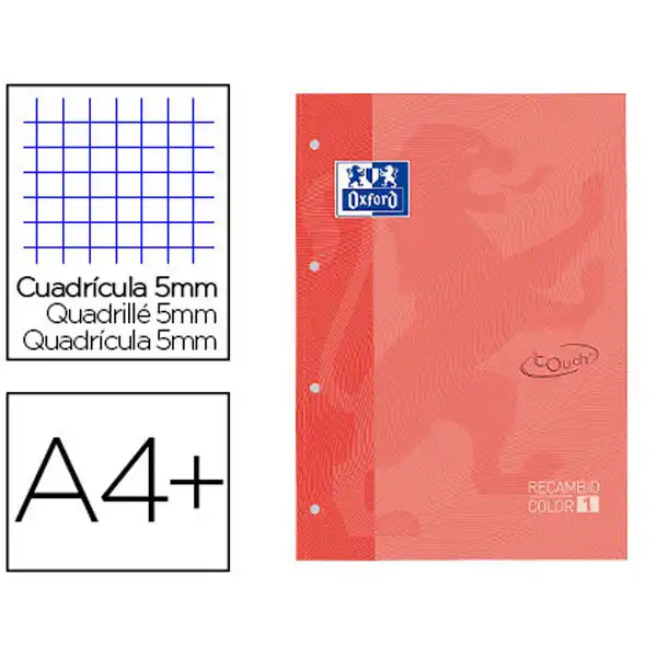 RECAMBIO BLOCK A4 CUADRICULA TOUCH CORAL OXFORD 400077698 RECAMBIO BLOCK A4 CUADRICULA TOUCH CORAL OXFORD 400077698