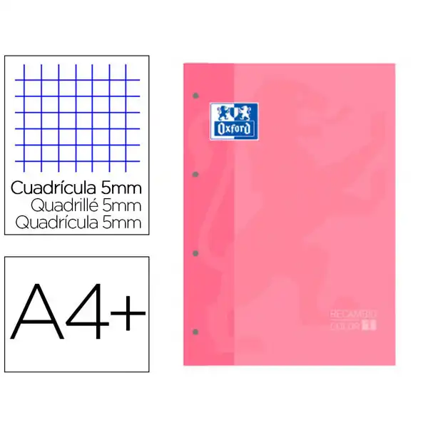 RECAMBIO BLOCK A4 80 HOJAS CUADRICULA ROSA CHICLE OXFORD 400123681 RECAMBIO BLOCK A4 80 HOJAS CUADRICULA ROSA CHICLE OXFORD 400123681