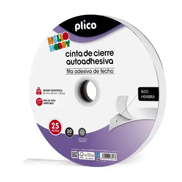 SET CINTAS DE CIERRE PLICO AUTOADHESIVAS HEMBRA RIZO 20 MM. X 25 M. BLANCO (13317) SET CINTAS DE CIERRE PLICO AUTOADHESIVAS HEMBRA RIZO 20 MM. X 25 M. BLANCO (13317)