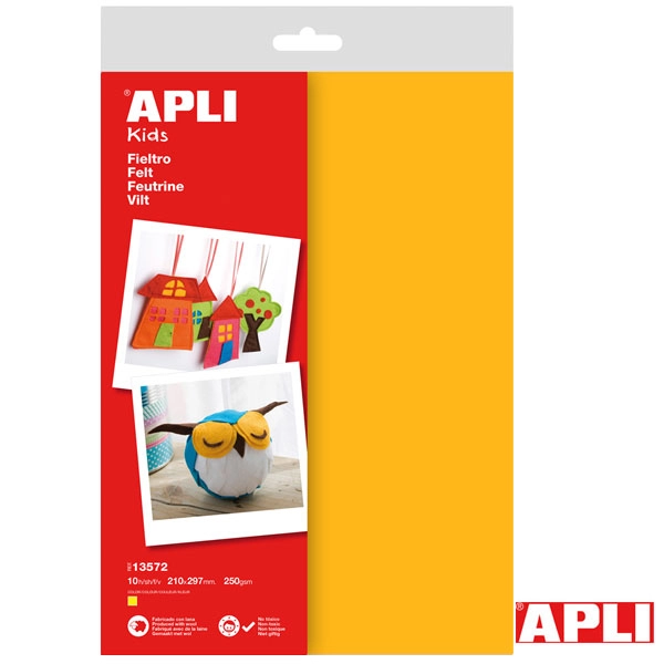 FIELTRO DIN A4 BOLSA DE 10 UDS COLOR AMARILLO 13572 APLI FIELTRO DIN A4 BOLSA DE 10 UDS COLOR AMARILLO 13572 APLI