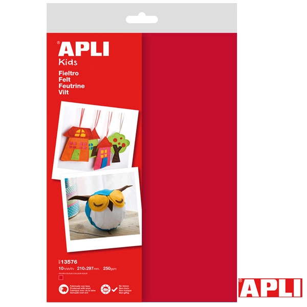 FIELTRO DIN A4 BOLSA DE 10 UDS COLOR ROJO 13575 APLI FIELTRO DIN A4 BOLSA DE 10 UDS COLOR ROJO 13575 APLI