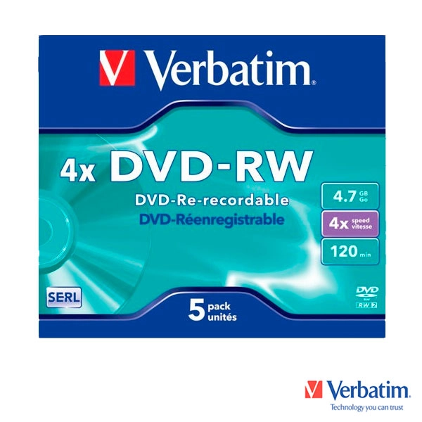 DVD+RW VERBATIM 4x Advanced SERL 4,7GB JC 5 uds DVD+RW VERBATIM 4x Advanced SERL 4,7GB JC 5 uds